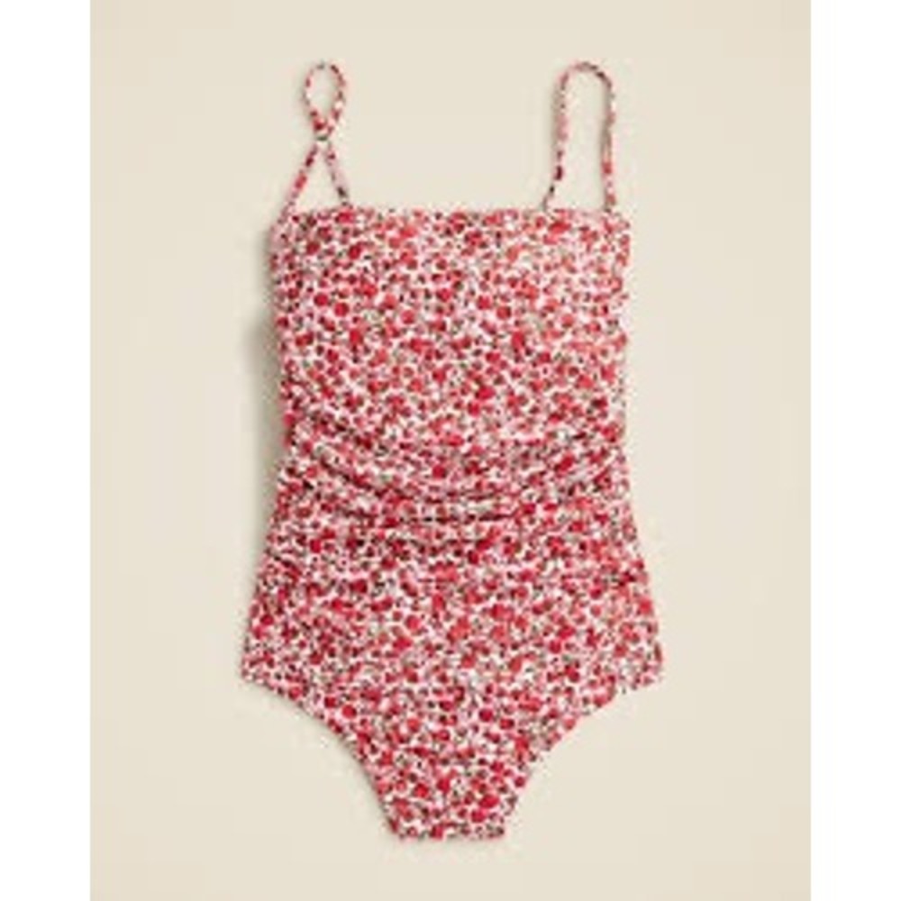 J. Crew ruched bandeau one-piece swimsuit vibrant floral liberty London resort